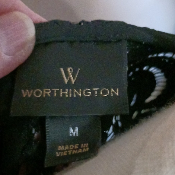 Worthington Black Cold Shoulder Blouse with Lace Detail - Picture 2 of 15